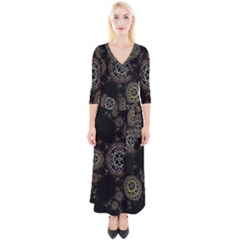 Background Pattern Symmetry Quarter Sleeve Wrap Maxi Dress by Celenk