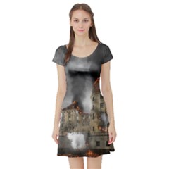 Destruction Apocalypse War Disaster Short Sleeve Skater Dress by Celenk