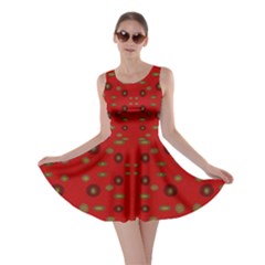 Brown Circle Pattern On Red Skater Dress by BrightVibesDesign