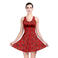 Brown Circle Pattern On Red Reversible Skater Dress by BrightVibesDesign