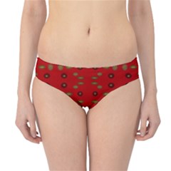 Brown Circle Pattern On Red Hipster Bikini Bottoms by BrightVibesDesign