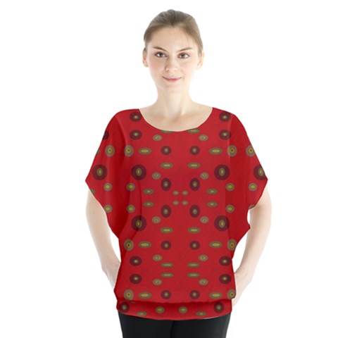 Brown Circle Pattern On Red Blouse by BrightVibesDesign