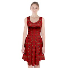 Brown Circle Pattern On Red Racerback Midi Dress by BrightVibesDesign