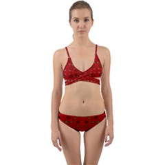 Brown Circle Pattern On Red Wrap Around Bikini Set by BrightVibesDesign