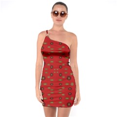 Brown Circle Pattern On Red One Soulder Bodycon Dress by BrightVibesDesign