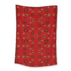 Brown Circle Pattern On Red Small Tapestry by BrightVibesDesign