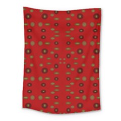 Brown Circle Pattern On Red Medium Tapestry by BrightVibesDesign