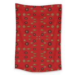 Brown Circle Pattern On Red Large Tapestry by BrightVibesDesign