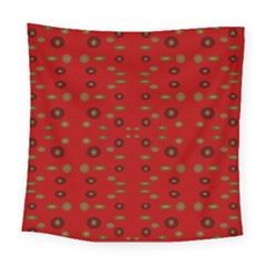 Brown Circle Pattern On Red Square Tapestry (large) by BrightVibesDesign