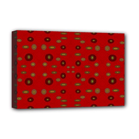 Brown Circle Pattern On Red Deluxe Canvas 18  X 12   by BrightVibesDesign