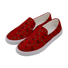 Brown Circle Pattern On Red Women s Canvas Slip Ons by BrightVibesDesign