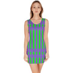 Bright Green Purple Stripes Pattern Bodycon Dress by BrightVibesDesign