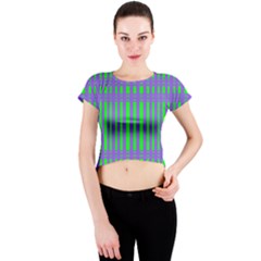 Bright Green Purple Stripes Pattern Crew Neck Crop Top by BrightVibesDesign