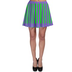 Bright Green Purple Stripes Pattern Skater Skirt by BrightVibesDesign