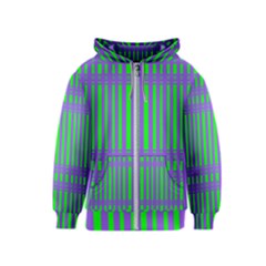 Bright Green Purple Stripes Pattern Kids  Zipper Hoodie by BrightVibesDesign