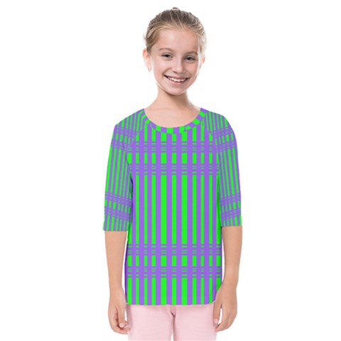 Bright Green Purple Stripes Pattern Kids  Quarter Sleeve Raglan Tee by BrightVibesDesign