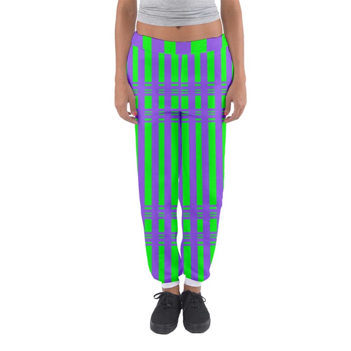 Bright Green Purple Stripes Pattern Women s Jogger Sweatpants