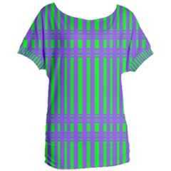 Bright Green Purple Stripes Pattern Women s Oversized Tee by BrightVibesDesign