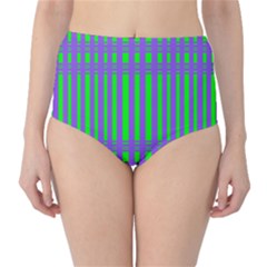 Bright Green Purple Stripes Pattern High-waist Bikini Bottoms by BrightVibesDesign