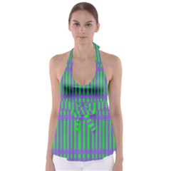 Bright Green Purple Stripes Pattern Babydoll Tankini Top by BrightVibesDesign