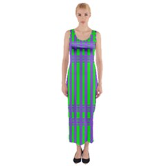 Bright Green Purple Stripes Pattern Fitted Maxi Dress by BrightVibesDesign