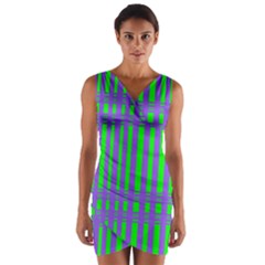 Bright Green Purple Stripes Pattern Wrap Front Bodycon Dress by BrightVibesDesign