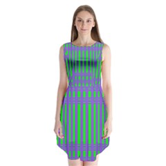 Bright Green Purple Stripes Pattern Sleeveless Chiffon Dress   by BrightVibesDesign