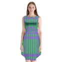 Bright Green Purple Stripes Pattern Sleeveless Chiffon Dress   View1