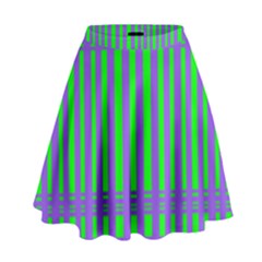 Bright Green Purple Stripes Pattern High Waist Skirt by BrightVibesDesign