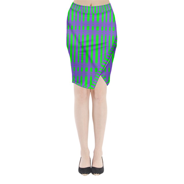 Bright Green Purple Stripes Pattern Midi Wrap Pencil Skirt