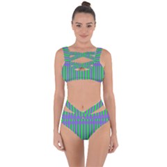 Bright Green Purple Stripes Pattern Bandaged Up Bikini Set  by BrightVibesDesign