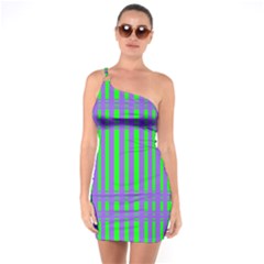 Bright Green Purple Stripes Pattern One Soulder Bodycon Dress by BrightVibesDesign