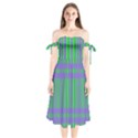 Bright Green Purple Stripes Pattern Shoulder Tie Bardot Midi Dress View1