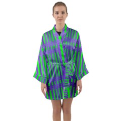 Bright Green Purple Stripes Pattern Long Sleeve Kimono Robe by BrightVibesDesign