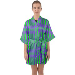 Bright Green Purple Stripes Pattern Quarter Sleeve Kimono Robe by BrightVibesDesign