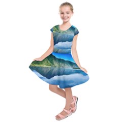 Mountain Water Landscape Nature Kids  Short Sleeve Dress by Celenk