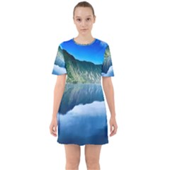 Mountain Water Landscape Nature Sixties Short Sleeve Mini Dress by Celenk