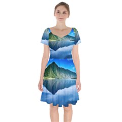 Mountain Water Landscape Nature Short Sleeve Bardot Dress by Celenk