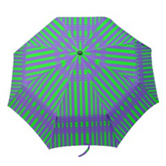 Bright Green Purple Stripes Pattern Folding Umbrellas by BrightVibesDesign