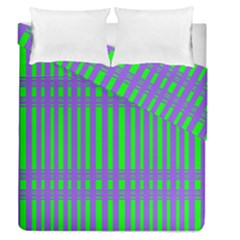 Bright Green Purple Stripes Pattern Duvet Cover Double Side (queen Size) by BrightVibesDesign