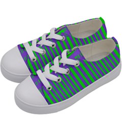 Bright Green Purple Stripes Pattern Kids  Low Top Canvas Sneakers by BrightVibesDesign