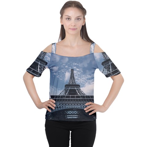 Eiffel Tower France Landmark Cutout Shoulder Tee by Celenk