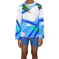 Lines Vibrations Wave Pattern Kids  Long Sleeve Swimwear by Celenk