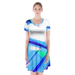 Lines Vibrations Wave Pattern Short Sleeve V-neck Flare Dress by Celenk