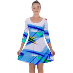 Lines Vibrations Wave Pattern Quarter Sleeve Skater Dress