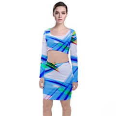 Lines Vibrations Wave Pattern Long Sleeve Crop Top & Bodycon Skirt Set