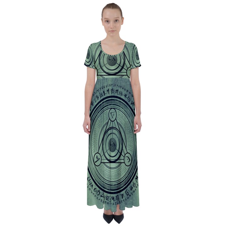 Rune Geometry Sacred Mystic High Waist Short Sleeve Maxi Dress