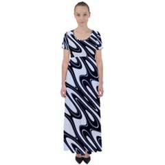 Black And White Wave Abstract High Waist Short Sleeve Maxi Dress