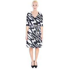 Black And White Wave Abstract Wrap Up Cocktail Dress