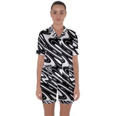 Black And White Wave Abstract Satin Short Sleeve Pyjamas Set